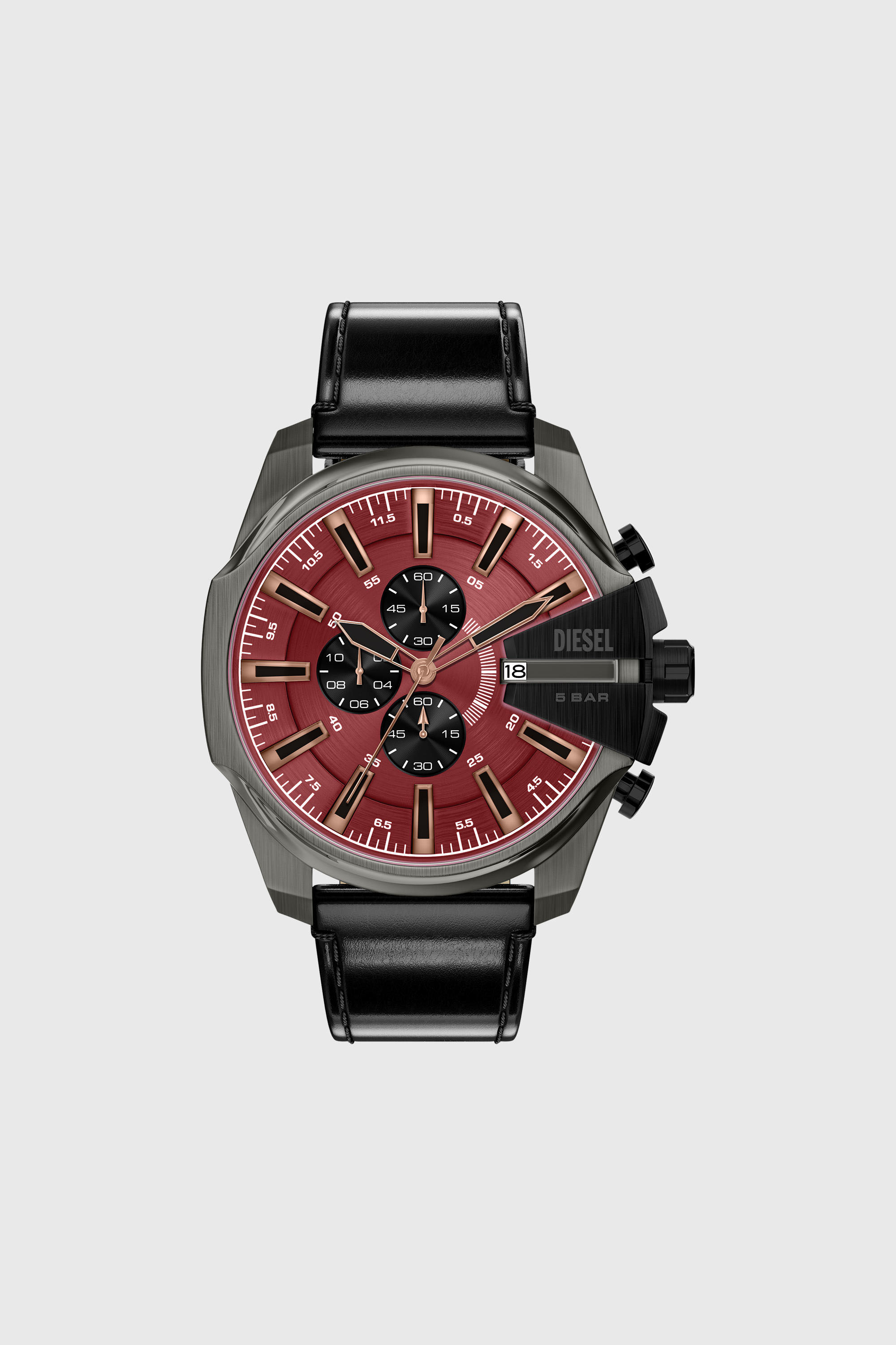 Diesel - DZ4714 WATCH, Herren Mega Chief Slim Uhr mit schwarzem Lederarmband in Schwarz - 1