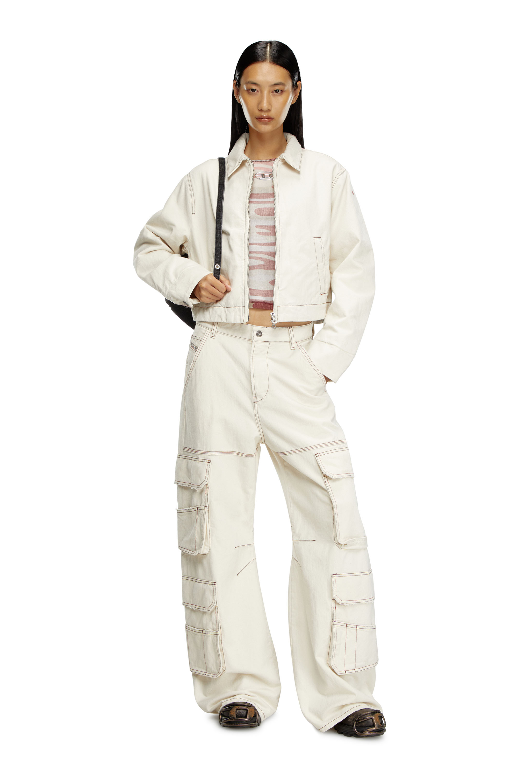 Diesel - DE-NOVA, Damen Gef&uuml;tterte Jacke aus Denim in cleaner Waschung in Wei&szlig; - 1