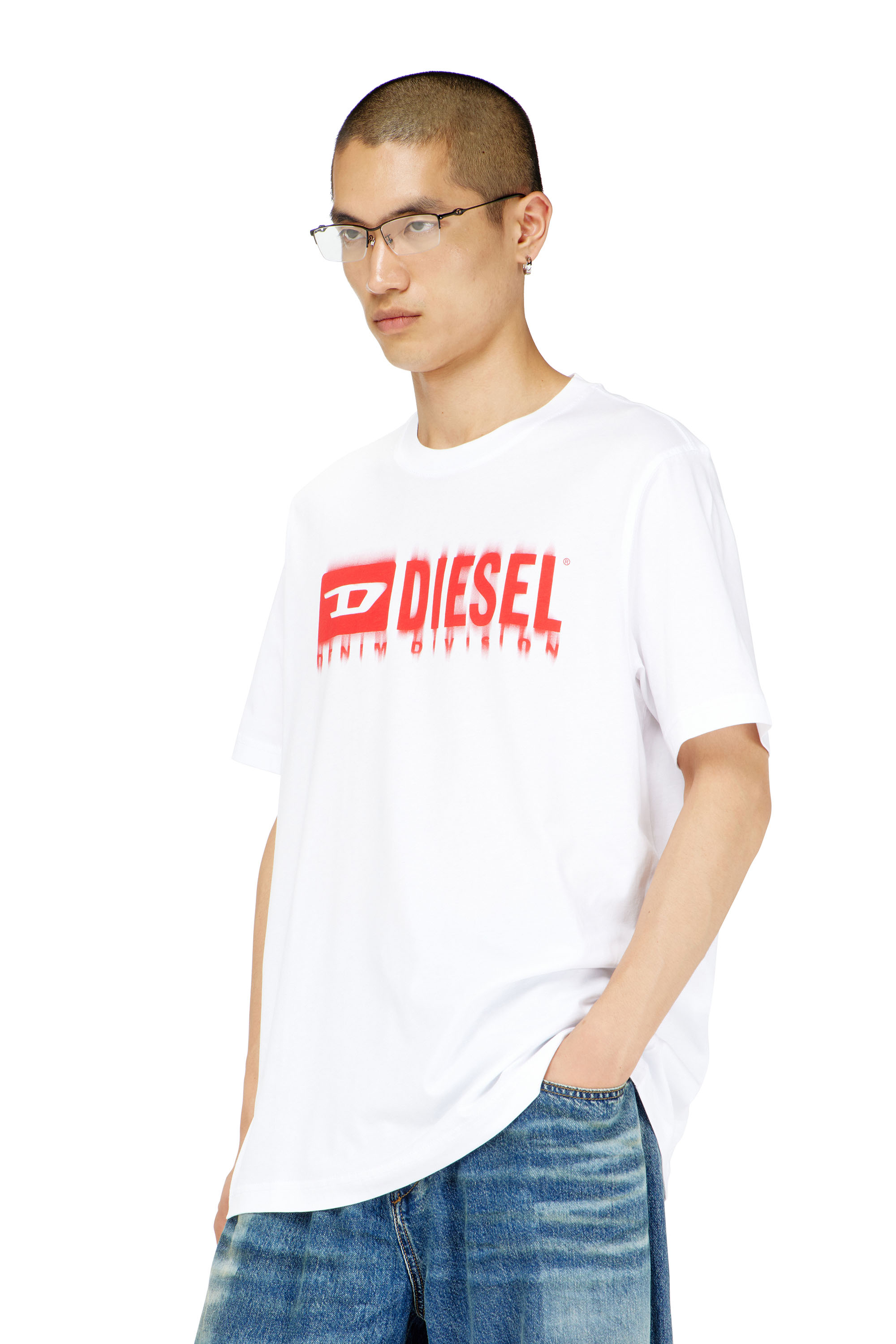 Diesel - T-ADJUST-Q7, Herren T-Shirt mit verschwommenem Diesel-Logo in Wei&szlig; - 3