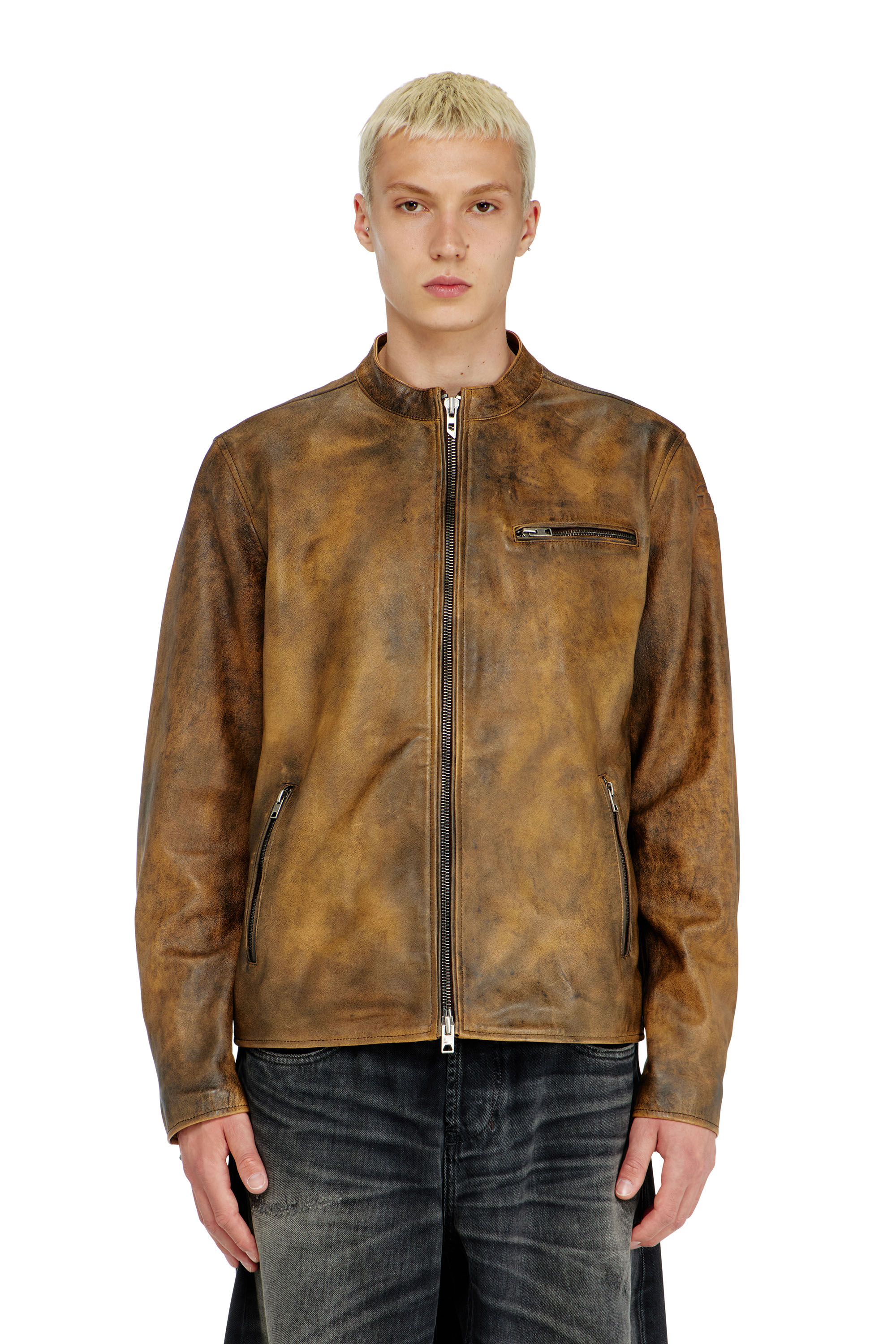 Diesel - L-ZAD-KNCZ, Herren Biker jacket aus behandeltem Leder in null - 1