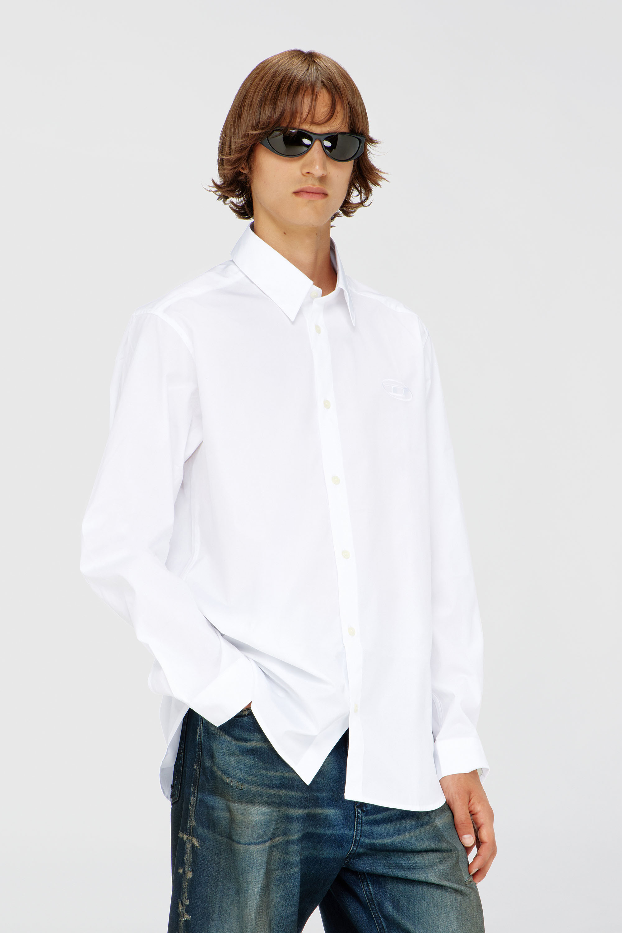 Diesel - S-SIMPLY-GSBH, Herren Stretch-Popeline-Hemd mit Stickerei in Wei&szlig; - 3