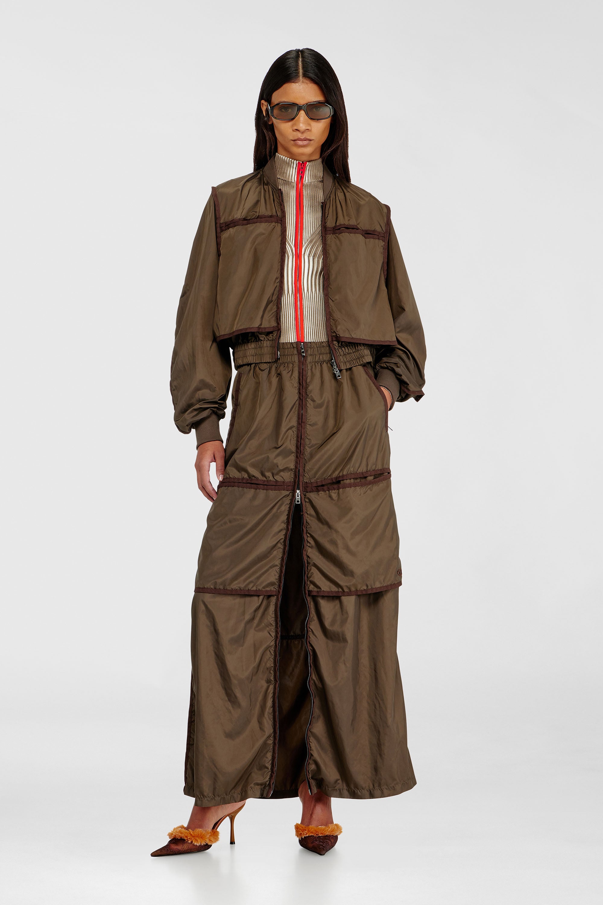 Windbreaker maxi skirt with front zip