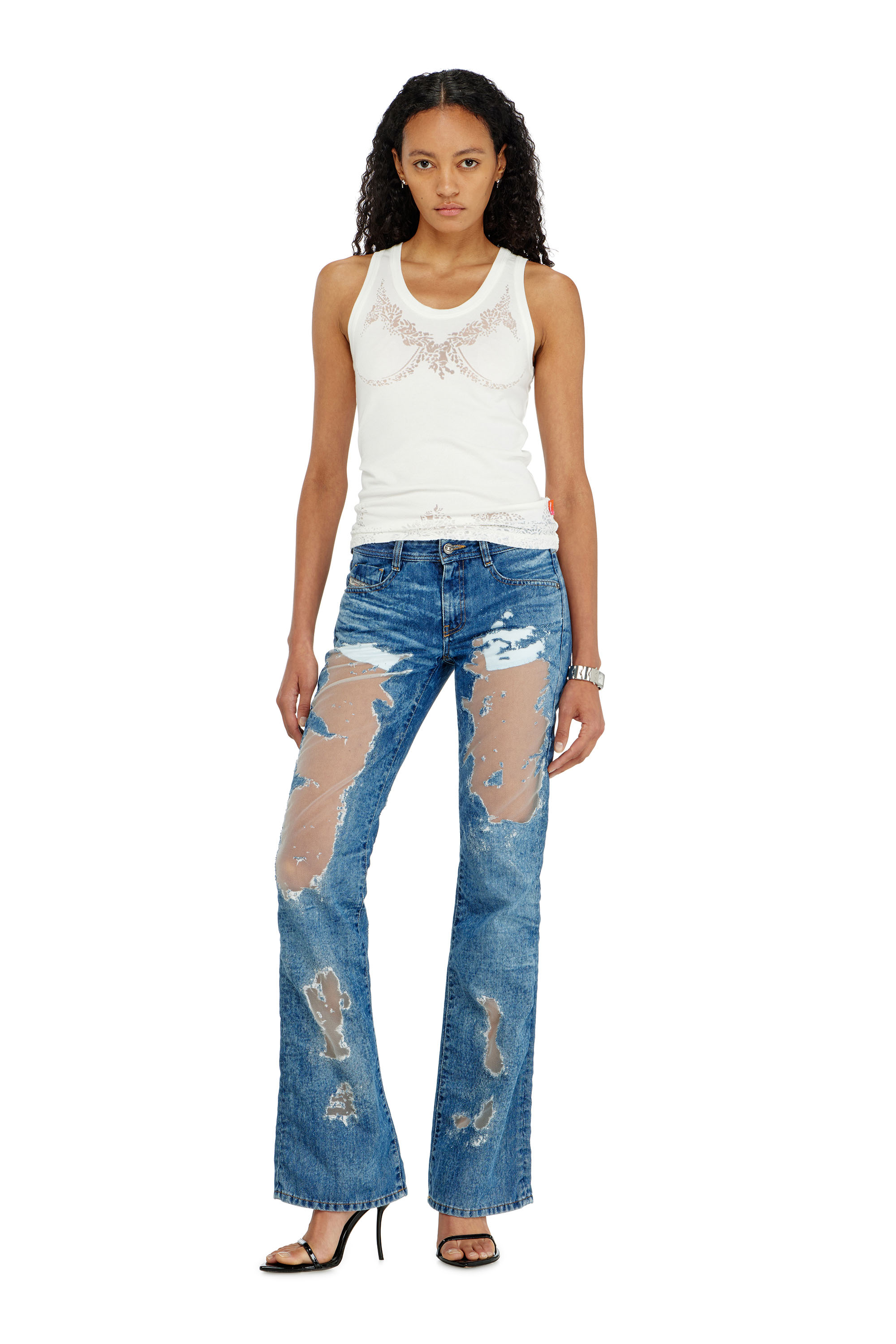 Diesel - PR-T-ANKI-LACE-R, Damen Tanktop mit devor&eacute;-Spitze-Effekt in Wei&szlig; - 2