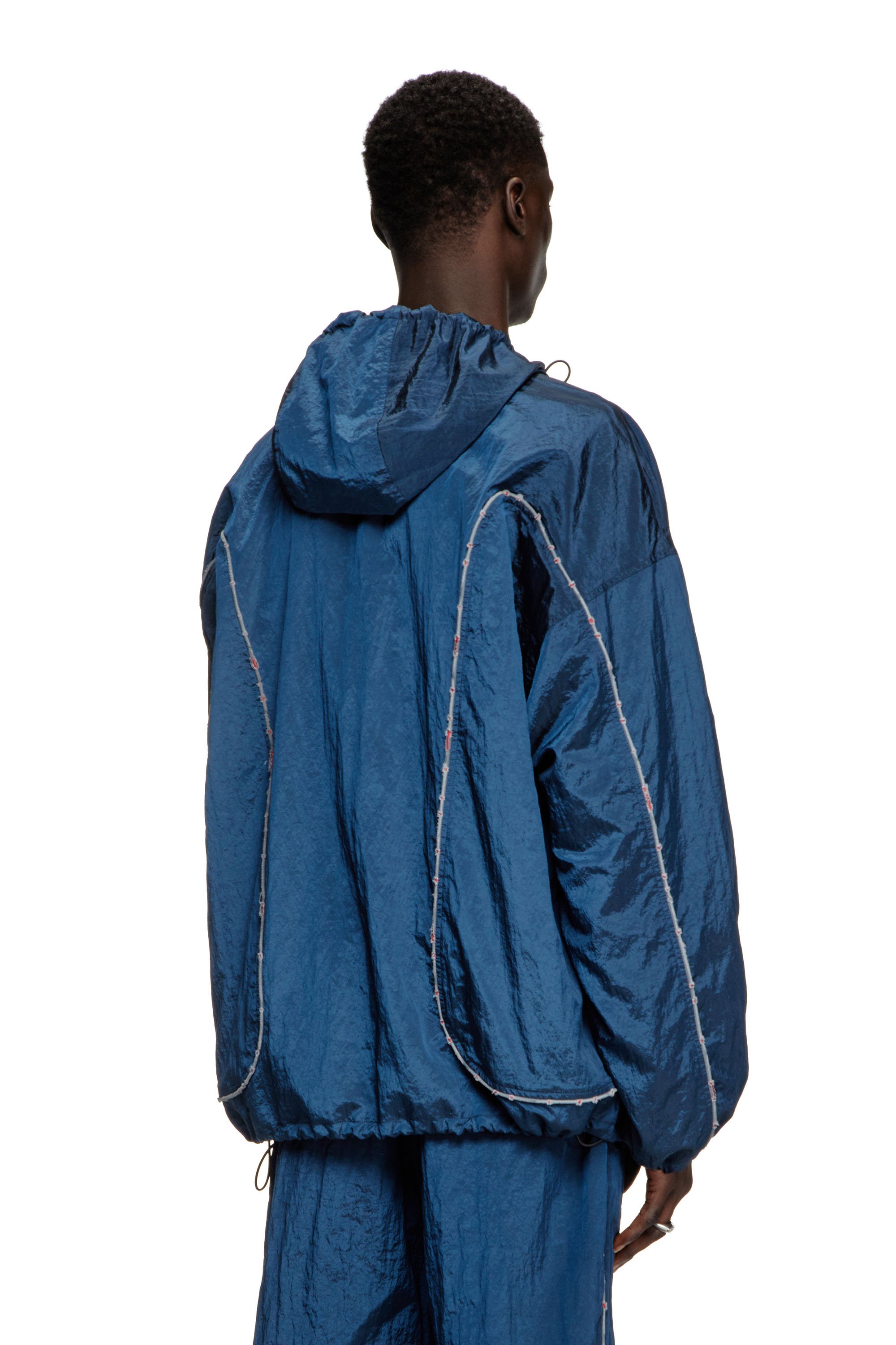 Diesel - J-ANTHEIT, Man's Windbreaker with destroyed piping in Blue - 4