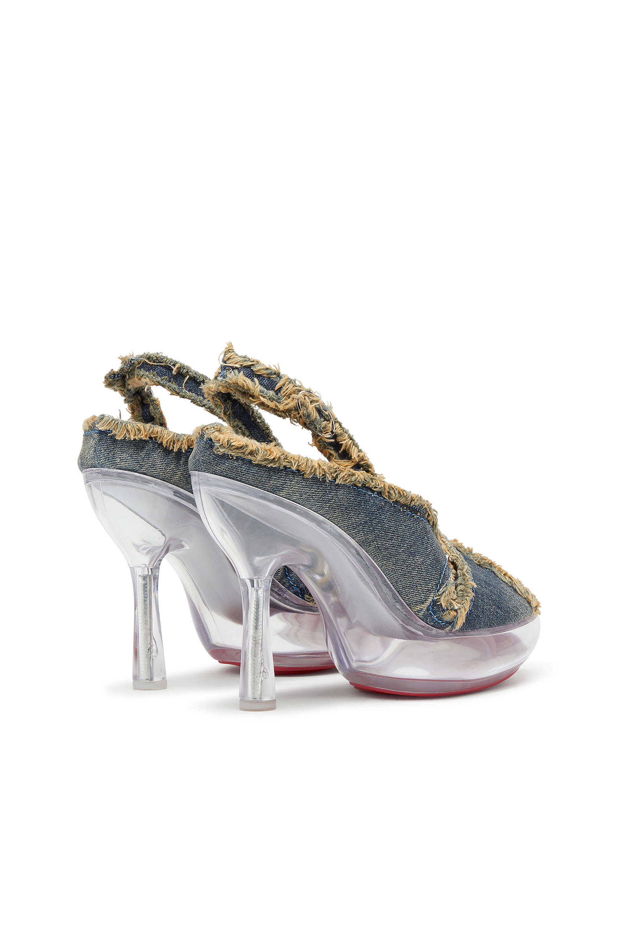 Diesel - D-LAKE PLATFORM SDL, Damen D-Lake-Plateausandalen aus ausgefransten Denim und Plexiglas in Jeansblau - 3