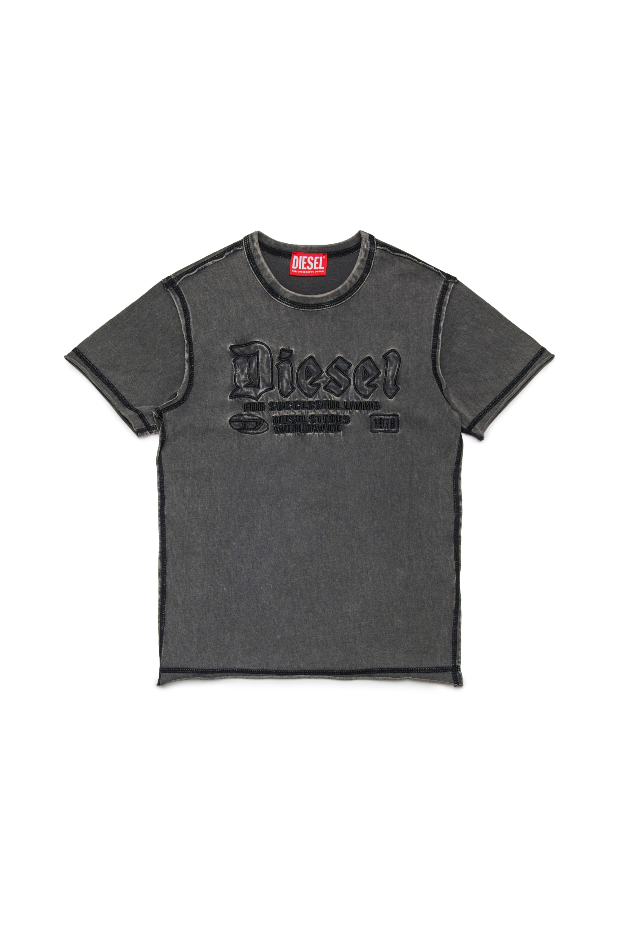 Diesel - TRAWJUST, Herren Baumwoll-T-Shirt mit erhabenem Logo in Schwarz - 1