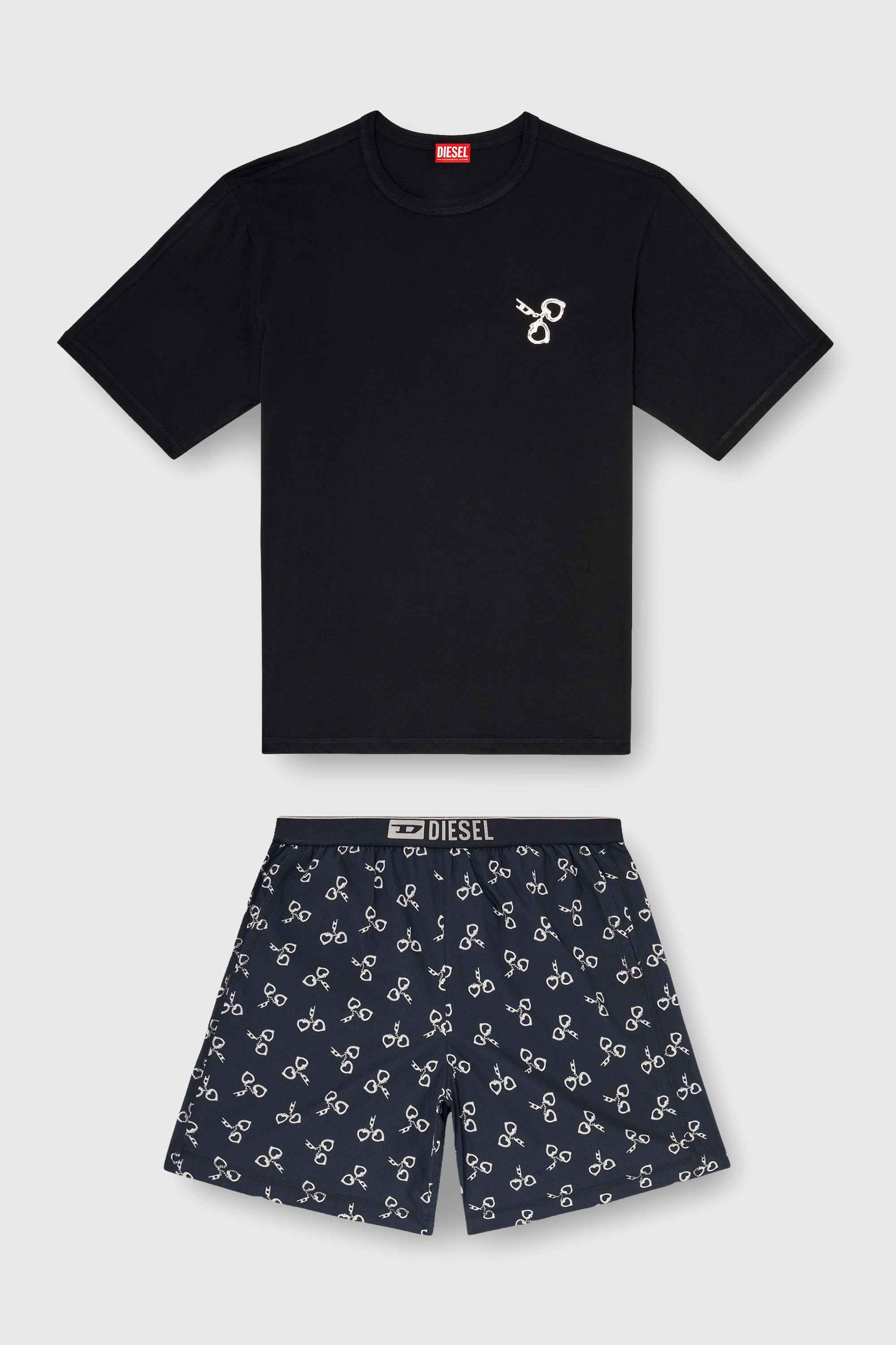 Diesel - KIT-JAMES-D-BOX, Herren Baumwoll-Pyjama-Set mit Handschellen-Print in Schwarz/Wei&szlig; - 2